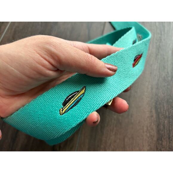 Pink Dolphin Duck Canvas Teal Colorful Embroidered Speed Boats Adjustable Belt - Picture 9 of 11